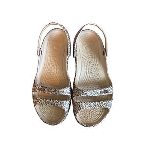 Crocs Cleo II‎ Leopard Print  Slingback Flats Sandals Shoes Size 9 Comfort